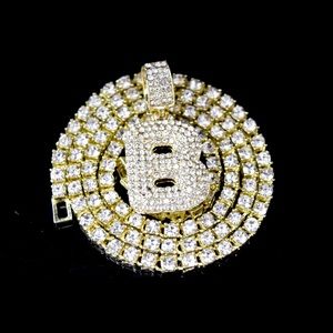 Initial Letter B Gold Finish Diamond Charm Chain